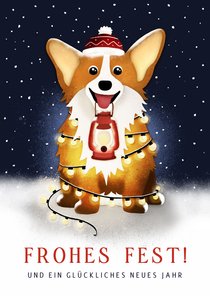 Weihnachtskarte Corgi mit Laterne