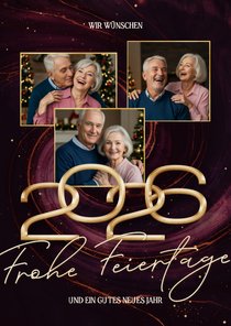 Weihnachtskarte dunkelrot Marmoroptik Fotocollage 2026