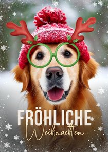 Weihnachtskarte eigenes Haustier Hund mit Weihnachtsbrille