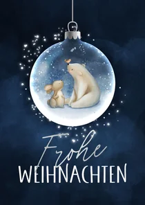 Weihnachtskarte Eisbär & Hase Weihnachtskugel