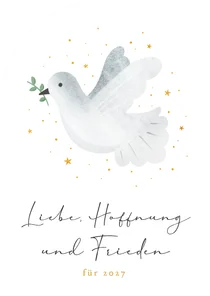 Weihnachtskarte Friedenstaube 'Liebe Hoffnung und Frieden'