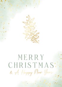 Weihnachtskarte goldener Zweig grün Aquarell