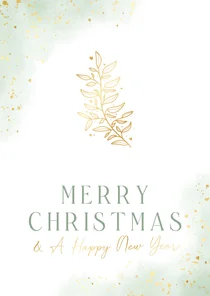 Weihnachtskarte goldener Zweig grün Aquarell