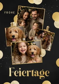 Weihnachtskarte Goldkonfetti Fotocollage 4 Fotos