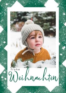 Weihnachtskarte grün mit Foto, Sternen & Glitzer