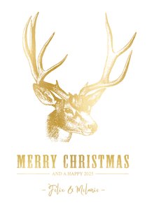 Weihnachtskarte Hirsch in Goldlook