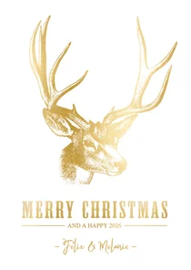Weihnachtskarte Hirsch in Goldlook