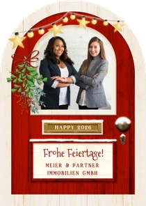 Weihnachtskarte Immobilienmakler Tür Bogenkarte mit Foto