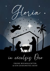 Weihnachtskarte Krippe Stall blauer Nachthimmel Stern
