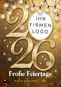 Weihnachtskarte Lichterkette 2026 mit Logo Goldoptik