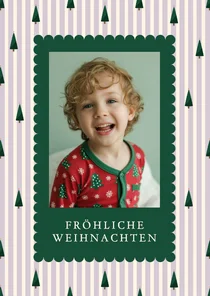 Weihnachtskarte lila gestreift Weihnachtsbäume mit Foto