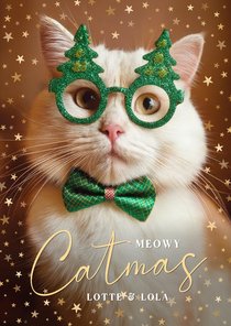 Weihnachtskarte lustige Katze mit Weihnachtsbrille