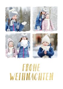 Weihnachtskarte mit 4 Fotos & Frohe Weihnachten in Goldlook