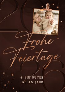 Weihnachtskarte mit Foto 2026 dunkel mit Kupfer