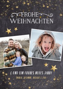 Weihnachtskarte mit Fotos und Goldsternen