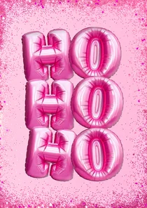 Weihnachtskarte rosa Glitzer Ho Ho Ho Folienluftballons