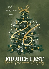 Weihnachtskarte Tannenbaum '26 und Sterne in Gold