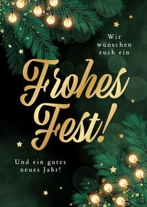 Weihnachtskarte Tannenzweige 'Frohes Fest' Lichterkette