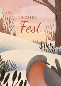 Weihnachtskarte Vogel & Schneelandschaft
