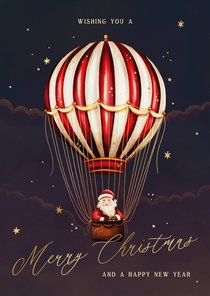 Weihnachtskarte Weihnachtsmann im Heißluftballon Vintage