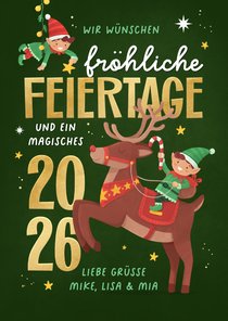 Weihnachtskarte Wichtel Rentier Feiertage 2026 lustig