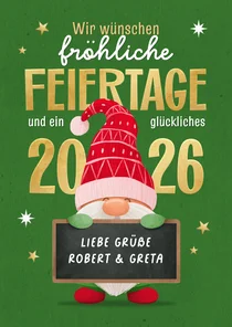 Weihnachtswichtel Wichtelmütze Tafel 'fröhliche Feiertage'