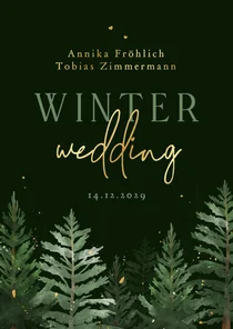 Winterhochzeit Einladungskarte Tannenbäume