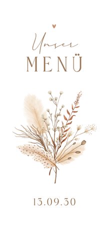 Menükarte Boho-Hochzeit Trockenzweige 'Unser Menü'