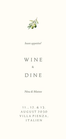 Menükarte Hochzeit Olivenzweig 'Wine & Dine'
