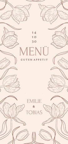 Menükarte Tulpen Linienzeichnung Beige Hochzeit