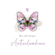 Beileidskarte mit rosa Schmetterling & Herzchen