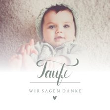 Dankeskarte Taufe Foto & Schreibschrift graugrün