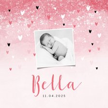 Dankeskarte zur Geburt rosa mit Fotos und Herzchen