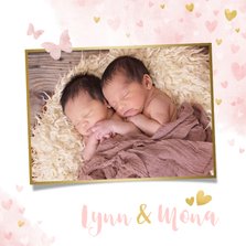 Danksagung zur Geburt von Zwillingsschwestern Foto & Herzen