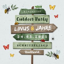 Einladung 8. Kindergeburtstag grün Outdoor Insekten