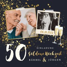 Einladung goldene Hochzeit Glitzer Sprenkel & Fotocollage