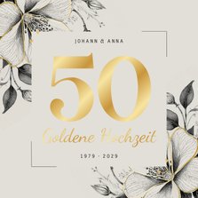 Einladung Goldene Hochzeit Vintage Blumen & Gold