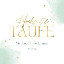 Einladung Hochzeit/Taufe mintgrünes Aquarell & Goldherzchen