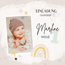 Einladung zum 1. Geburtstag mit niedlichem Regenbogen
