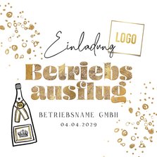 Einladung zum Betriebsausflug Sektflasche und Bubbles