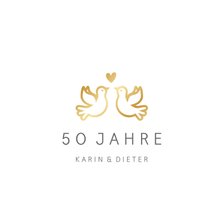 Einladung zur goldenen Hochzeit mit Tauben gold
