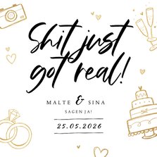Einladung zur Hochzeit Doodles 'Shit just gor real'
