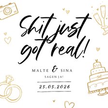 Einladung zur Hochzeit Doodles 'Shit just got real'