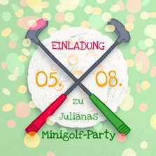 Einladung zur Minigolf-Party - Schläger und Ball