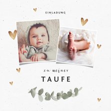 Einladung zur Taufe Eukalyptus, Fotos und Herzen