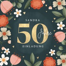 Einladungskarte 50. Geburtstag Blumen