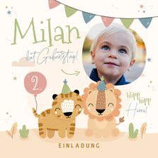 Einladungskarte Foto Kindergeburtstag Löwe & Tiger