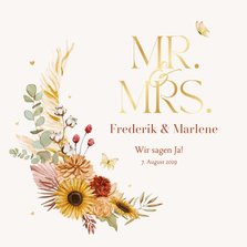 Einladungskarte Hochzeit Sommerblumen & Gold