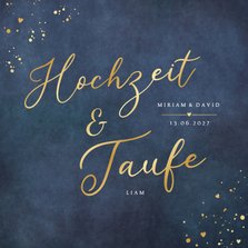 Einladungskarte Hochzeit & Taufe Blau mit Gold