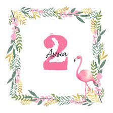 Einladungskarte Kindergeburtstag Flamingo und Zweige
